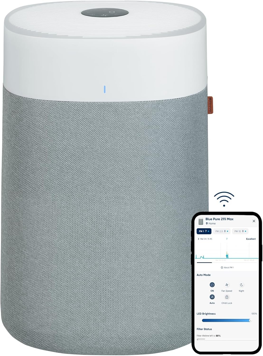 Front view of the BlueAir 311i Max air purifier design