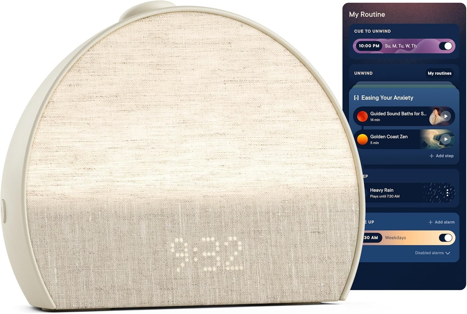 Hatch Restore 3 smart light and sound machine demonstrating wind-down routine