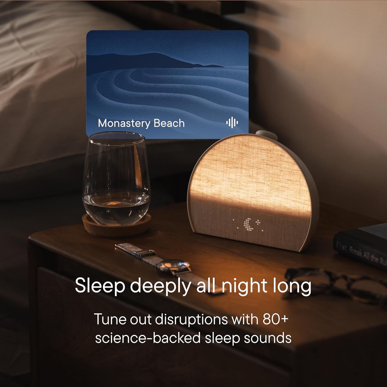 Hatch Restore 3 sunrise alarm clock on bedside table